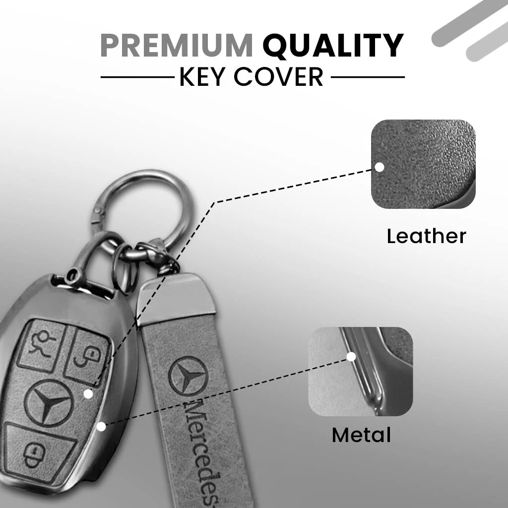 Metal Leather key cover for Mercedes Benz Compatibility: GL Series | S - Class | C - Class | M - Class | 3 Button Smart Key - Image 3