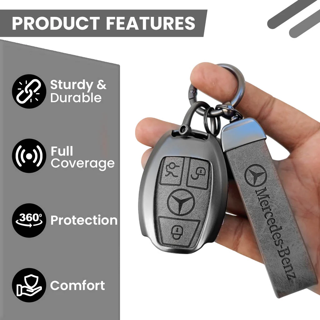 Metal Leather key cover for Mercedes Benz Compatibility: GL Series | S - Class | C - Class | M - Class | 3 Button Smart Key - Image 4