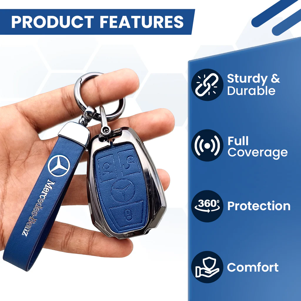 Metal Leather key cover for Mercedes Benz Compatibility: GL Series | S - Class | C - Class | M - Class | 3 Button Smart Key - Image 2