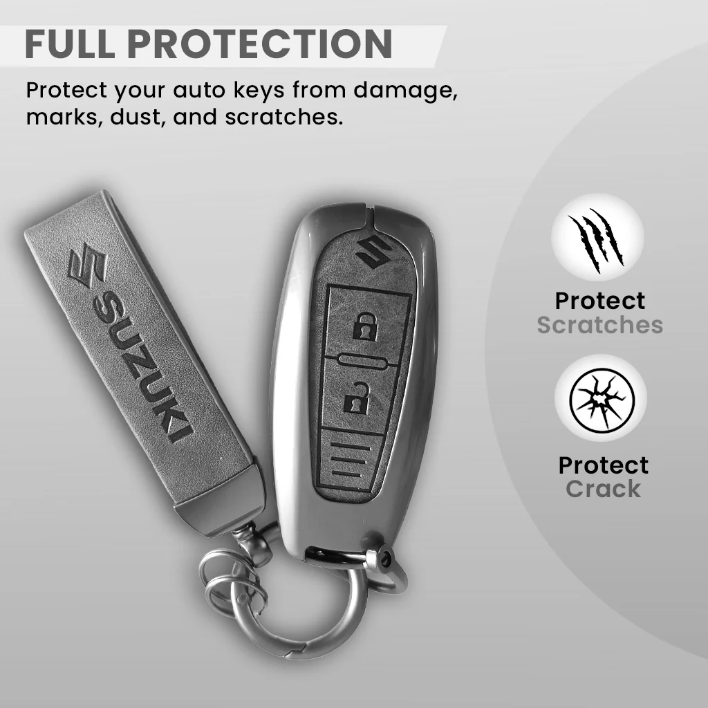 Metal Leather Key Cover for Suzuki Baleno, Ciaz, Grand Vitara, Brezza, S Cross, Swift, Ignis, XL6, Fronx | 2 Button Smart Key - Image 2