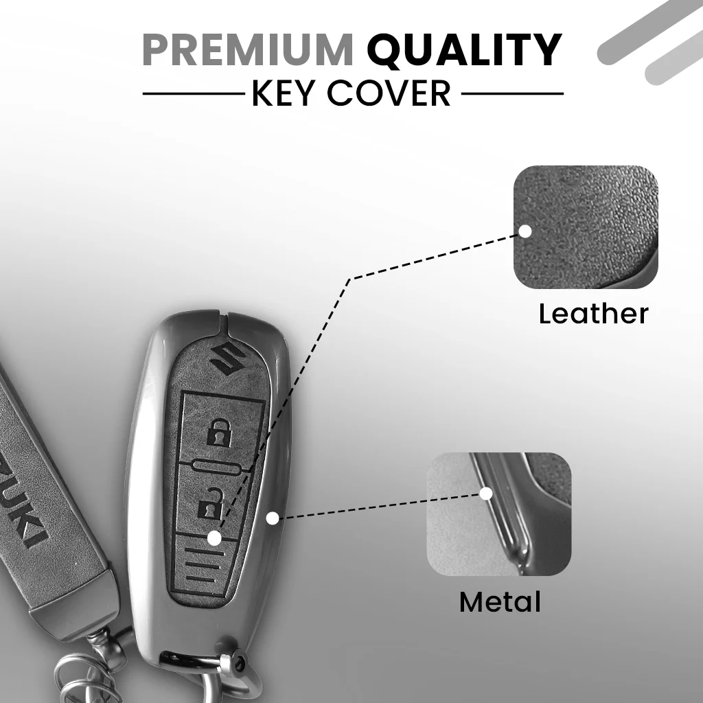 Metal Leather Key Cover for Suzuki Baleno, Ciaz, Grand Vitara, Brezza, S Cross, Swift, Ignis, XL6, Fronx | 2 Button Smart Key - Image 4