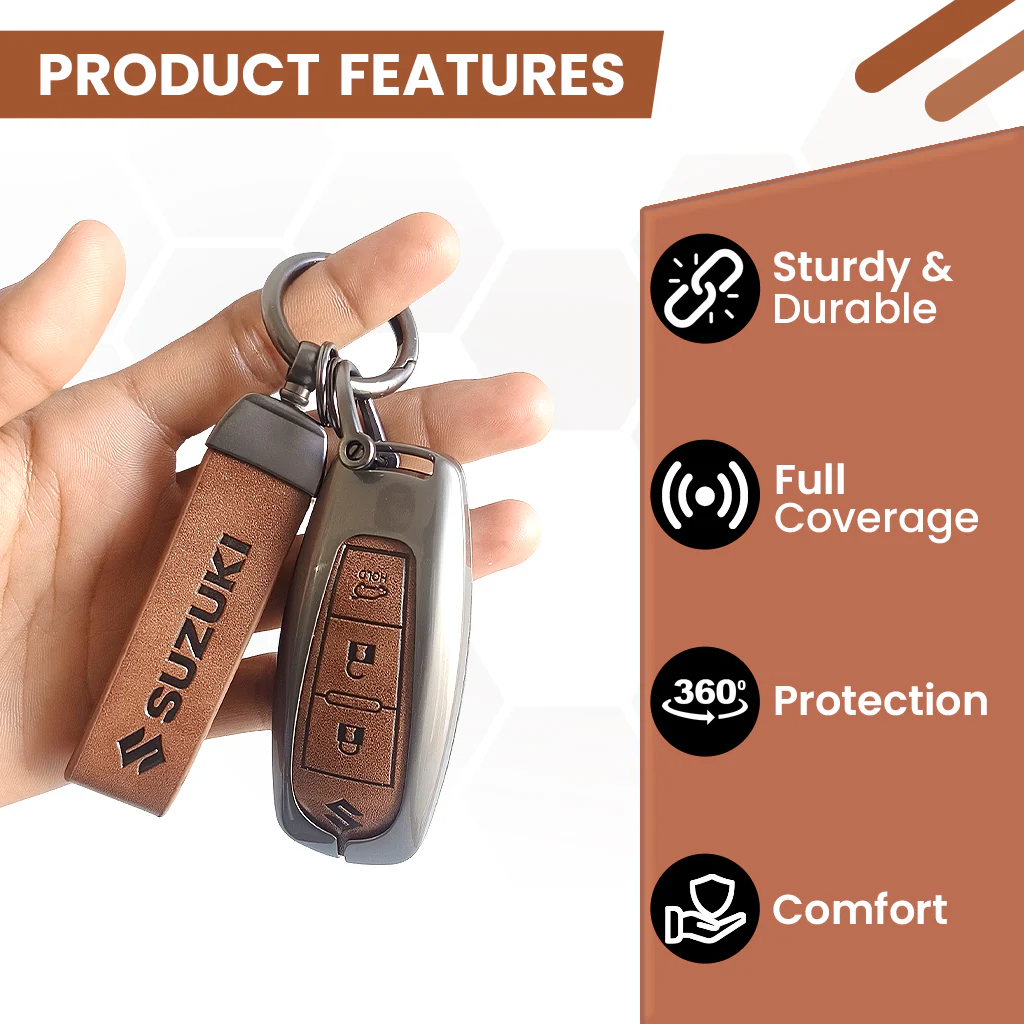 Metal Leather Key Cover for Suzuki Baleno, Ciaz, Vitara, Brezza, S Cross, Swift, Ignis, XL6, Fronx, Jimny, Grand Vitara | 3 Button Smart Key - Image 5