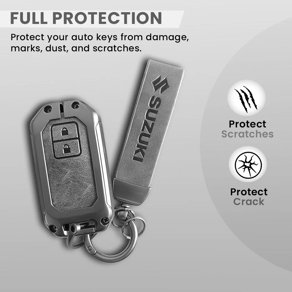 Metal Leather Key Cover for Suzuki Baleno, Swift, Ertiga, XL6, DZire, Fronx, Scross, Celerio, Ciaz, Brezza, Grand Vitara, Jimny, Ignis | 2 Button Smart Key - Image 3
