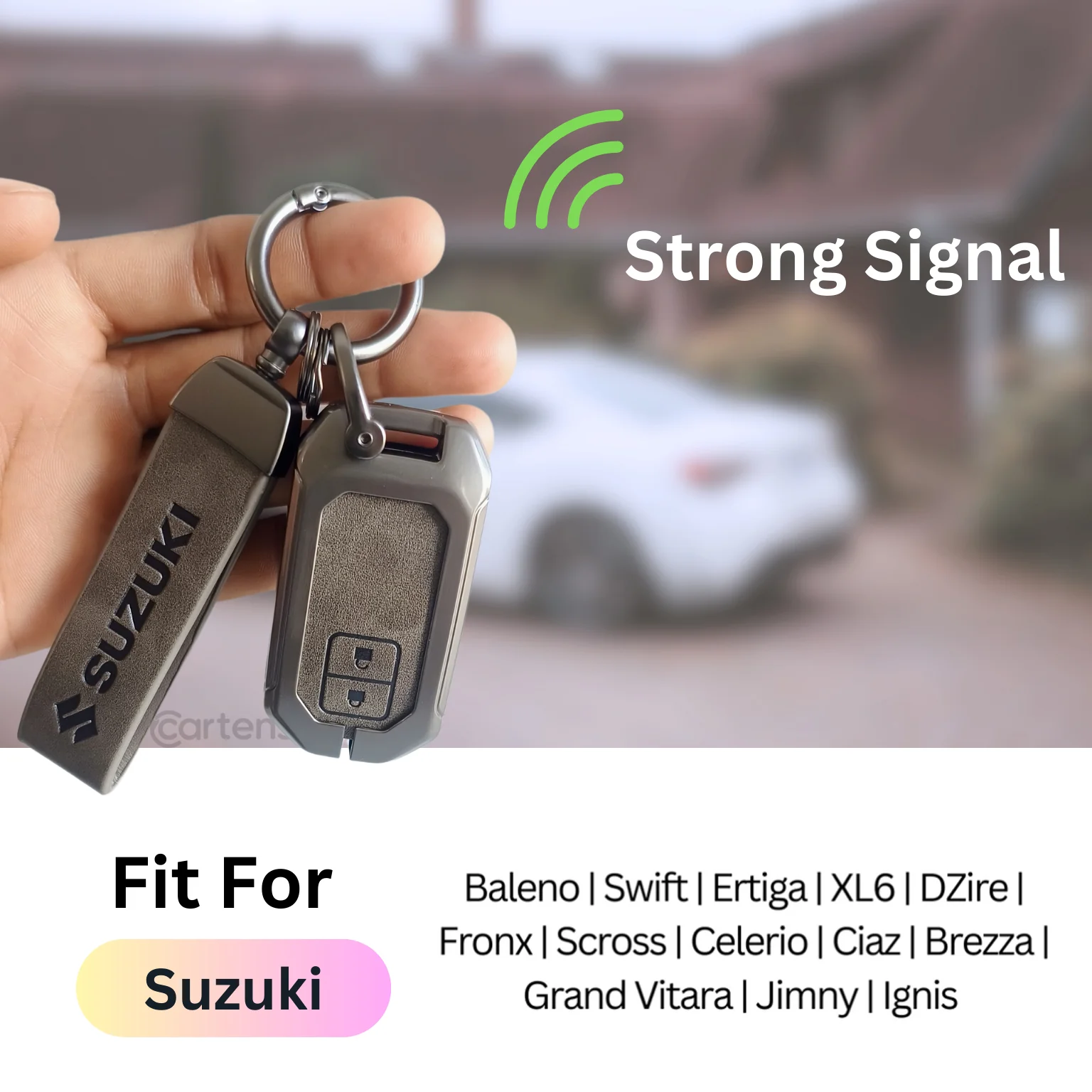 Metal Leather Key Cover for Suzuki Baleno, Swift, Ertiga, XL6, DZire, Fronx, Scross, Celerio, Ciaz, Brezza, Grand Vitara, Jimny, Ignis | 2 Button Smart Key - Image 5