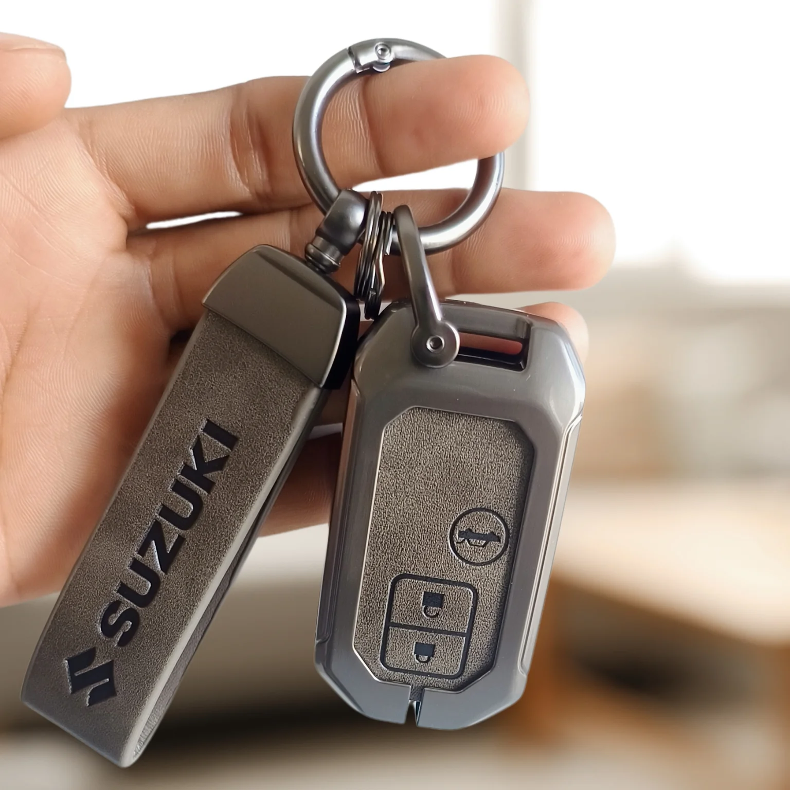 Metal Leather Key Cover for Suzuki Ertiga, Swift, Dzire, Baleno, Ignis, XL6, Franzo, Celerio, Ciaz, Brezza, Jimny | 3 Button Smart Key