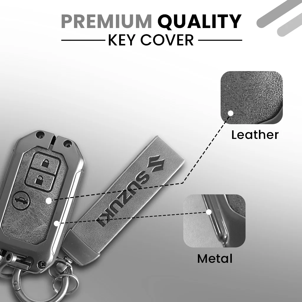 Metal Leather Key Cover for Suzuki Ertiga, Swift, Dzire, Baleno, Ignis, XL6, Franzo, Celerio, Ciaz, Brezza, Jimny | 3 Button Smart Key - Image 4