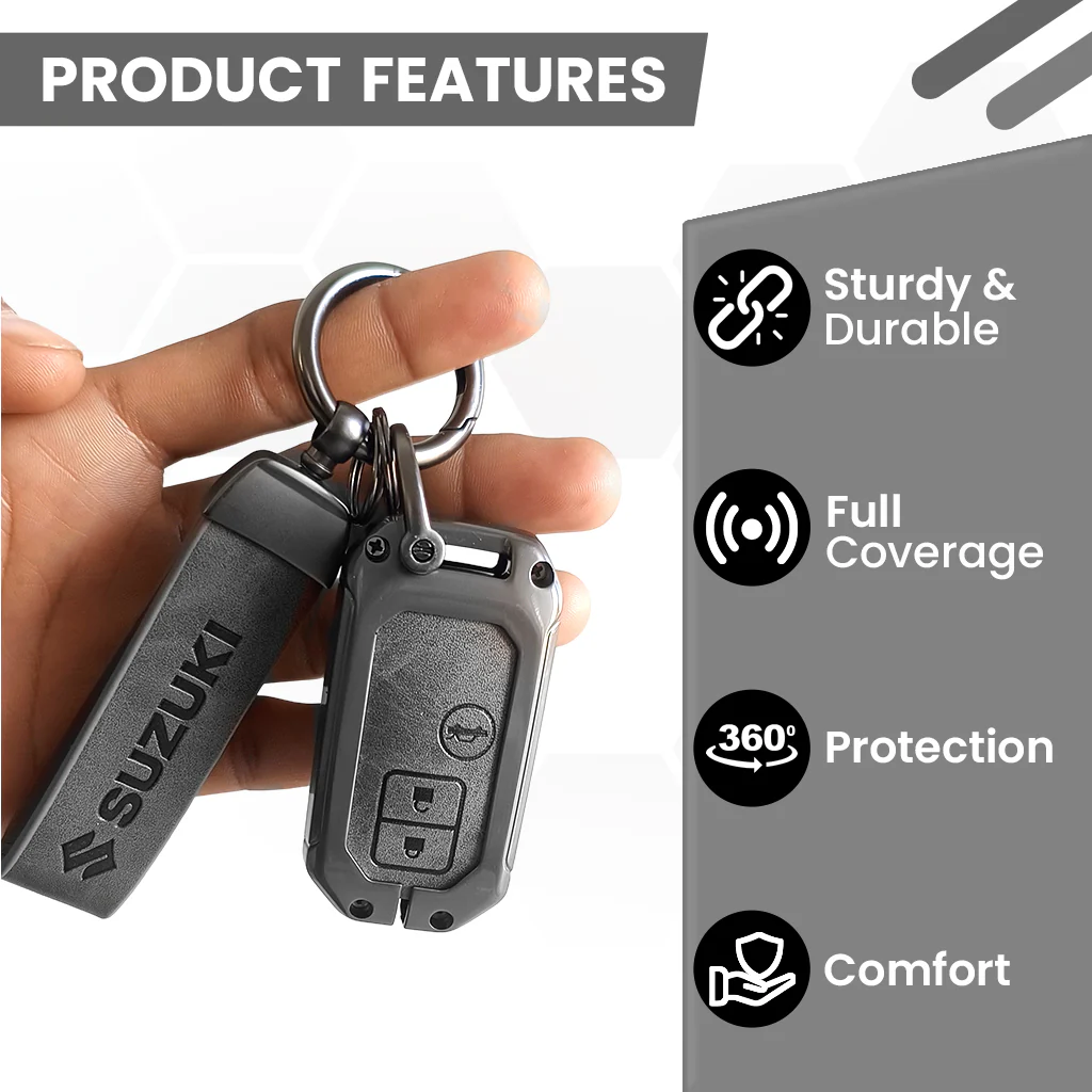 Metal Leather Key Cover for Suzuki Ertiga, Swift, Dzire, Baleno, Ignis, XL6, Franzo, Celerio, Ciaz, Brezza, Jimny | 3 Button Smart Key - Image 5