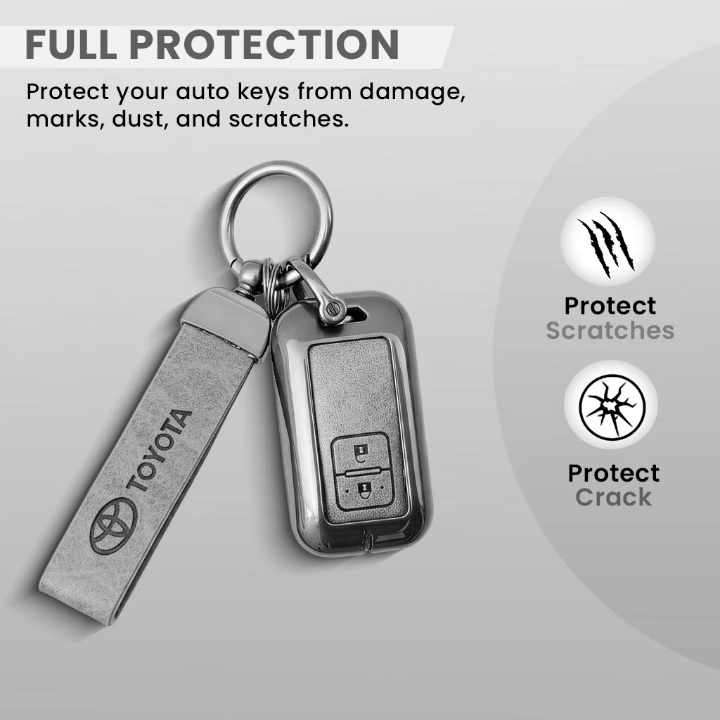 Metal Leather Key Cover For Toyota Glanza, Urban Cruiser hyryder | 2 button Smart Key| - Image 3