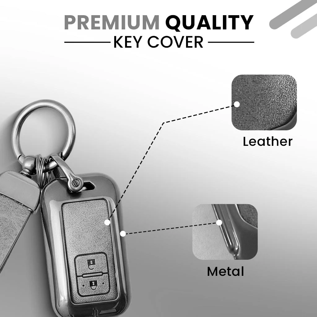 Metal Leather Key Cover For Toyota Glanza, Urban Cruiser hyryder | 2 button Smart Key| - Image 4