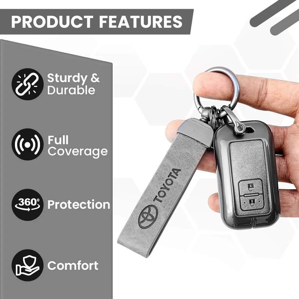 Metal Leather Key Cover For Toyota Glanza, Urban Cruiser hyryder | 2 button Smart Key| - Image 5