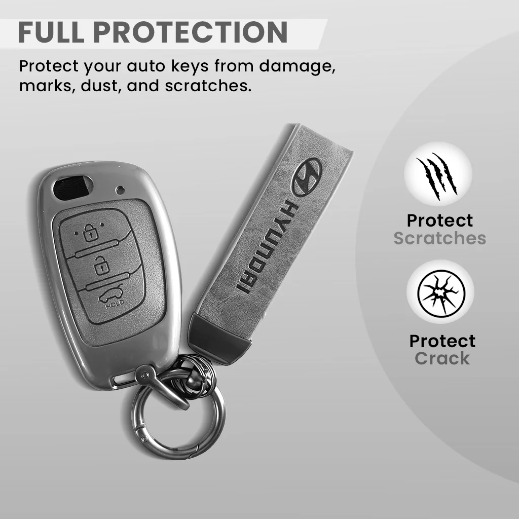 Metal Leather Car Key Cover Compatible With Creta, Venue, Aura, i20,Grand i10 Nios, Xcent | 3 Button Flip Key - Image 2
