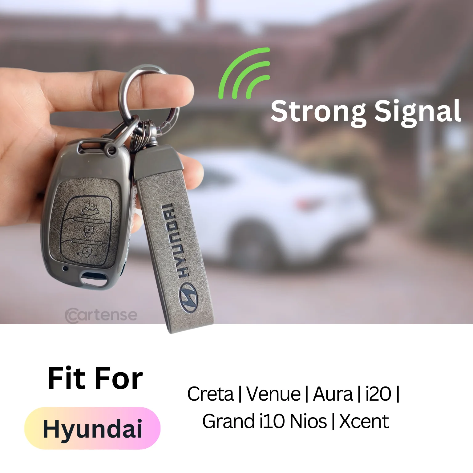 Metal Leather Car Key Cover Compatible With Creta, Venue, Aura, i20,Grand i10 Nios, Xcent | 3 Button Flip Key - Image 3