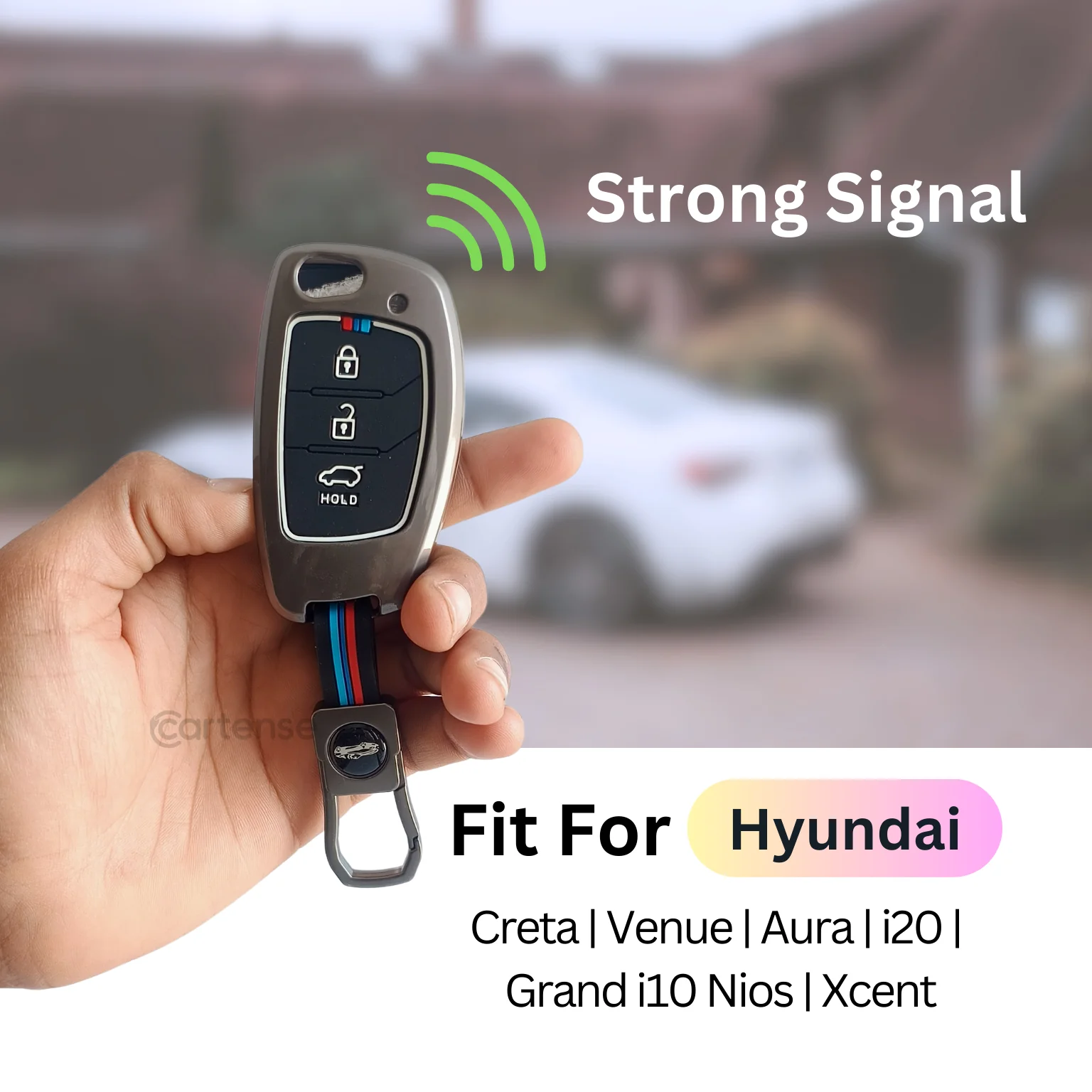 Metal Silicon Car Key Cover Compatible With Creta, Venue, Aura, i20,Grand i10 Nios, Xcent | 3 Button Flip Key - Image 3