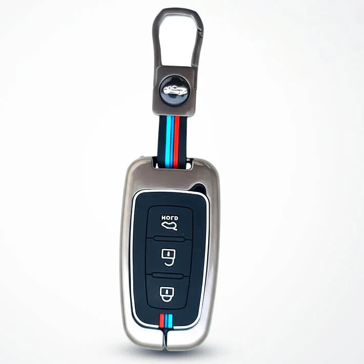 Metal Silicon Car Key Cover Compatible with Hyundai Elentra, Old Verna, Old i20 | Push Button Smart Key - Image 2