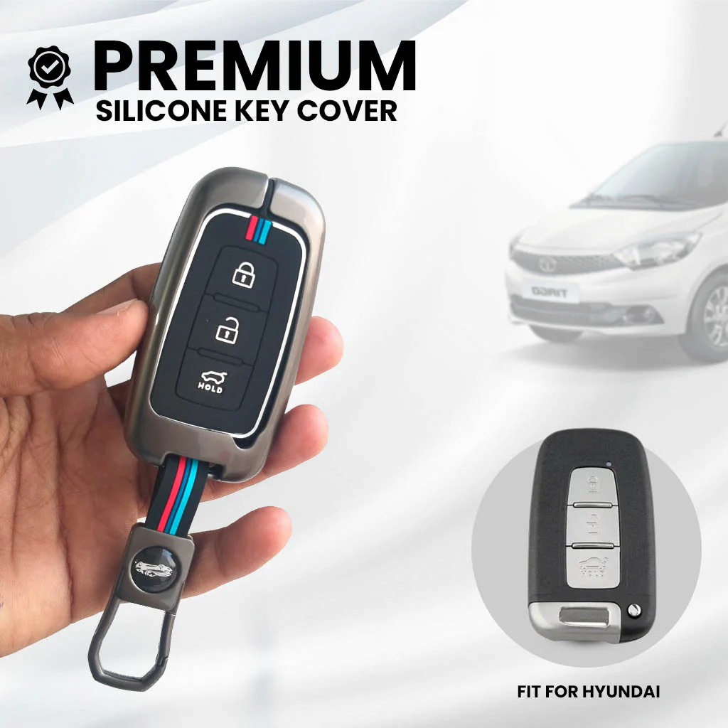 Metal Silicon Car Key Cover Compatible with Hyundai Elentra, Old Verna, Old i20 | Push Button Smart Key - Image 5