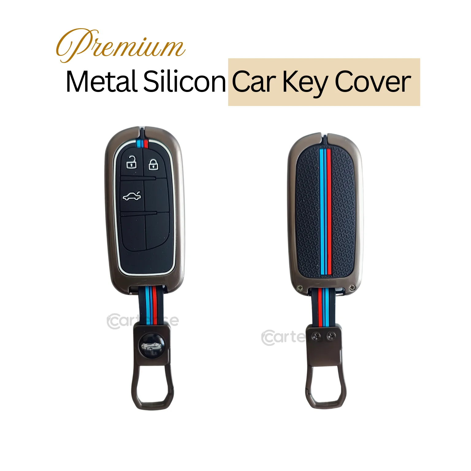 Metal Silicon Car Key Cover Compatible With Jeep Compass | 3 Button Smart Key - Image 3