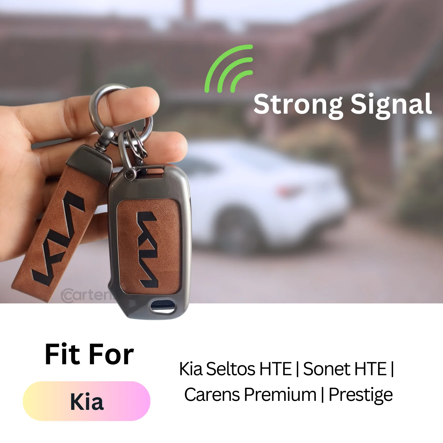 Metal Leather Car Key Cover Compatible With Kia Kia Seltos HTE,  Sonet HTE,  Carens Premium, Prestige | 3 Button Flip Key - Image 2