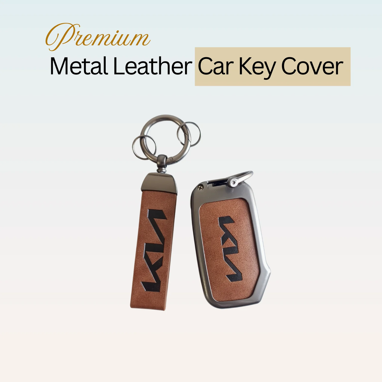 Metal Leather Car Key Cover Compatible With Kia Kia Seltos HTE,  Sonet HTE,  Carens Premium, Prestige | 3 Button Flip Key - Image 3