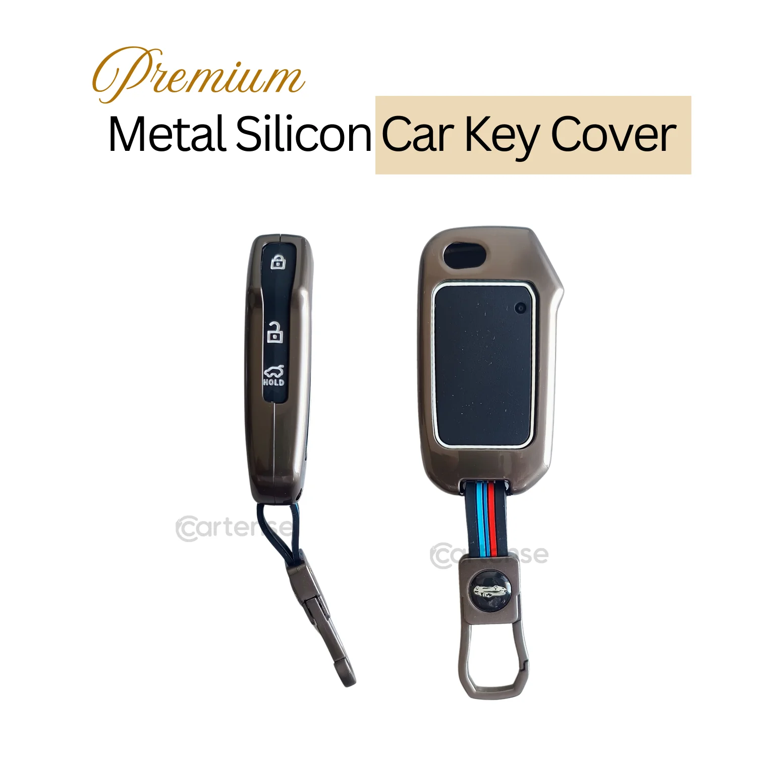 Metal Silicon Car Key Cover Compatible With Kia Kia Seltos HTE,  Sonet HTE,  Carens Premium, Prestige 3 Button Flip Key - Image 2