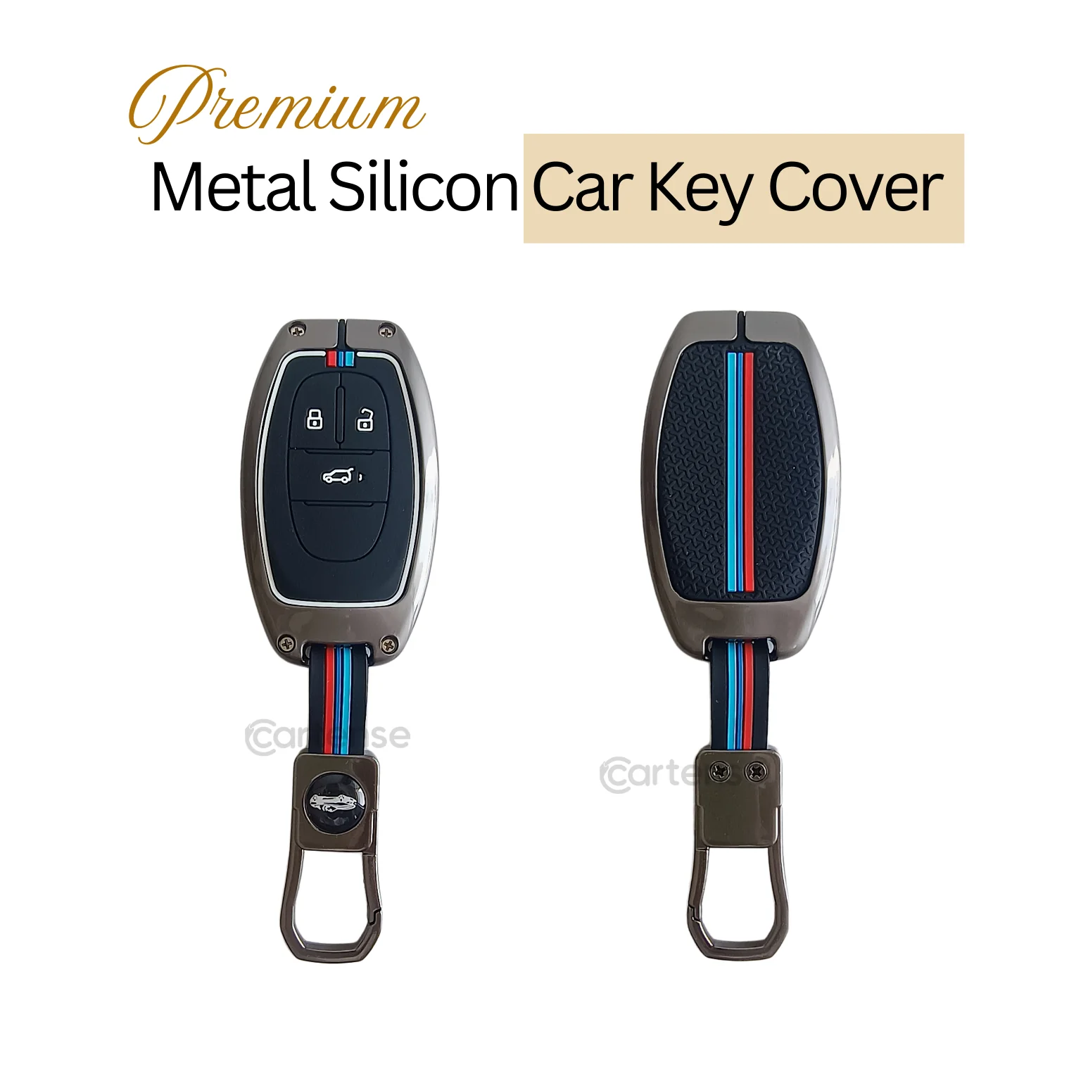 Metal Silicon Car Key Cover For MG Astor, Gloster, Hector | 3 Button Smart Key - Image 3