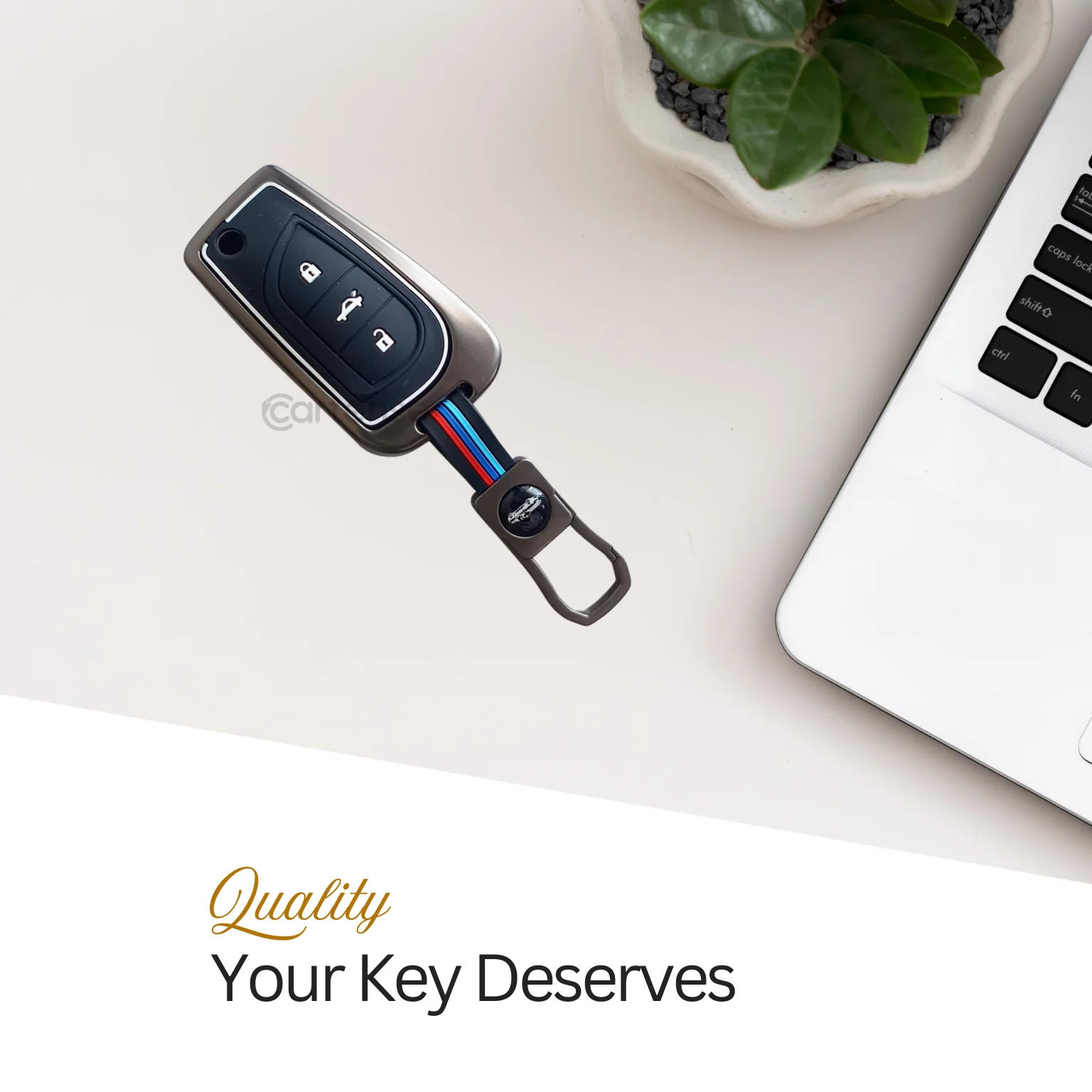 Metal Silicon Car Key Cover For Toyota Corolla Altis, Innova Crysta   | 3 Button Flip Key - Image 4
