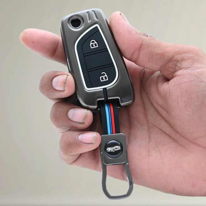 Metal Silicon Car Key Cover For Toyota Corolla, Camry, Ascent, Yaris,  Levin  | 2 Button Flip Key - Image 4