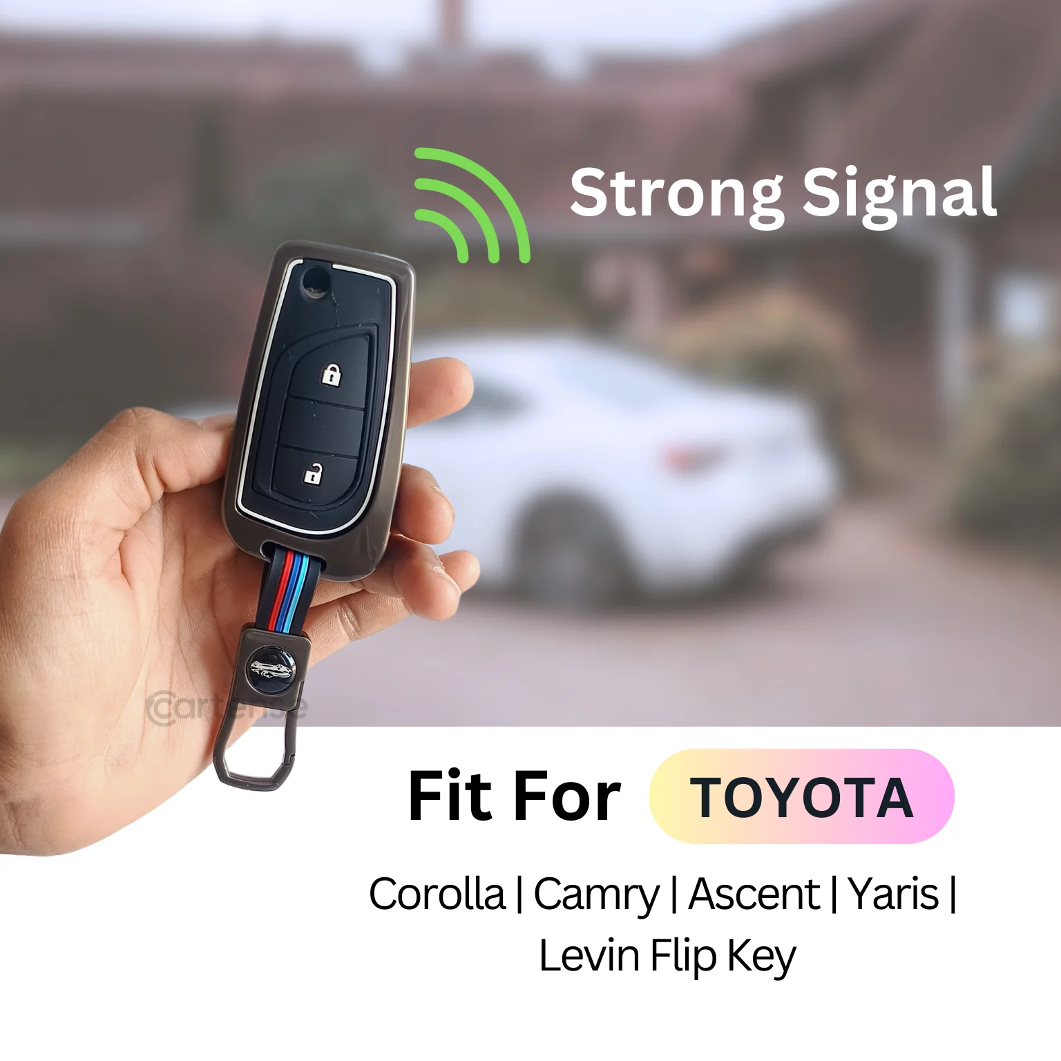 Metal Silicon Car Key Cover For Toyota Corolla, Camry, Ascent, Yaris,  Levin  | 2 Button Flip Key - Image 5