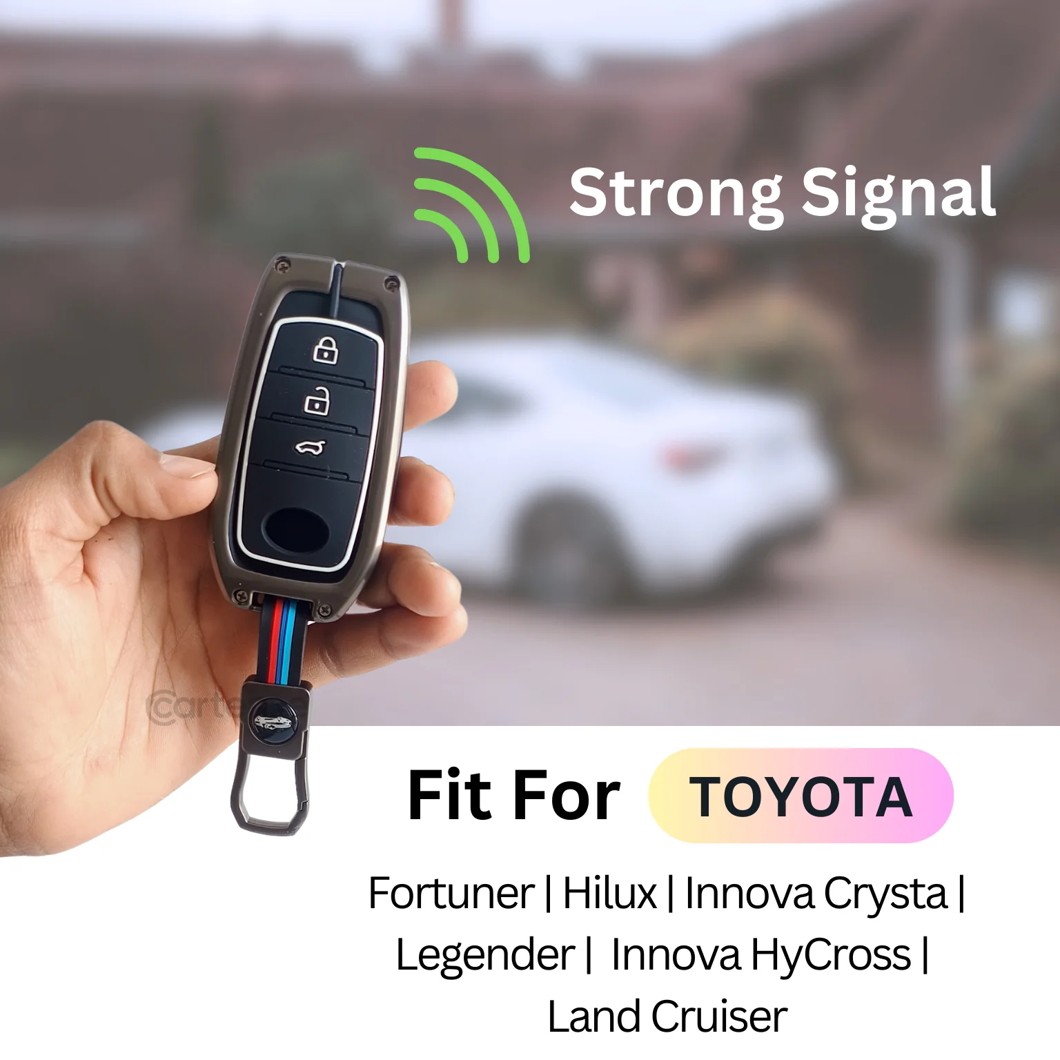 Metal Silicon Car Key Cover For Toyota Fortuner, Hilux, Innova Crysta,  Legender, Innova HyCross, Land Cruiser | 3 Button Type M1 Push Start Smart Key - Image 4