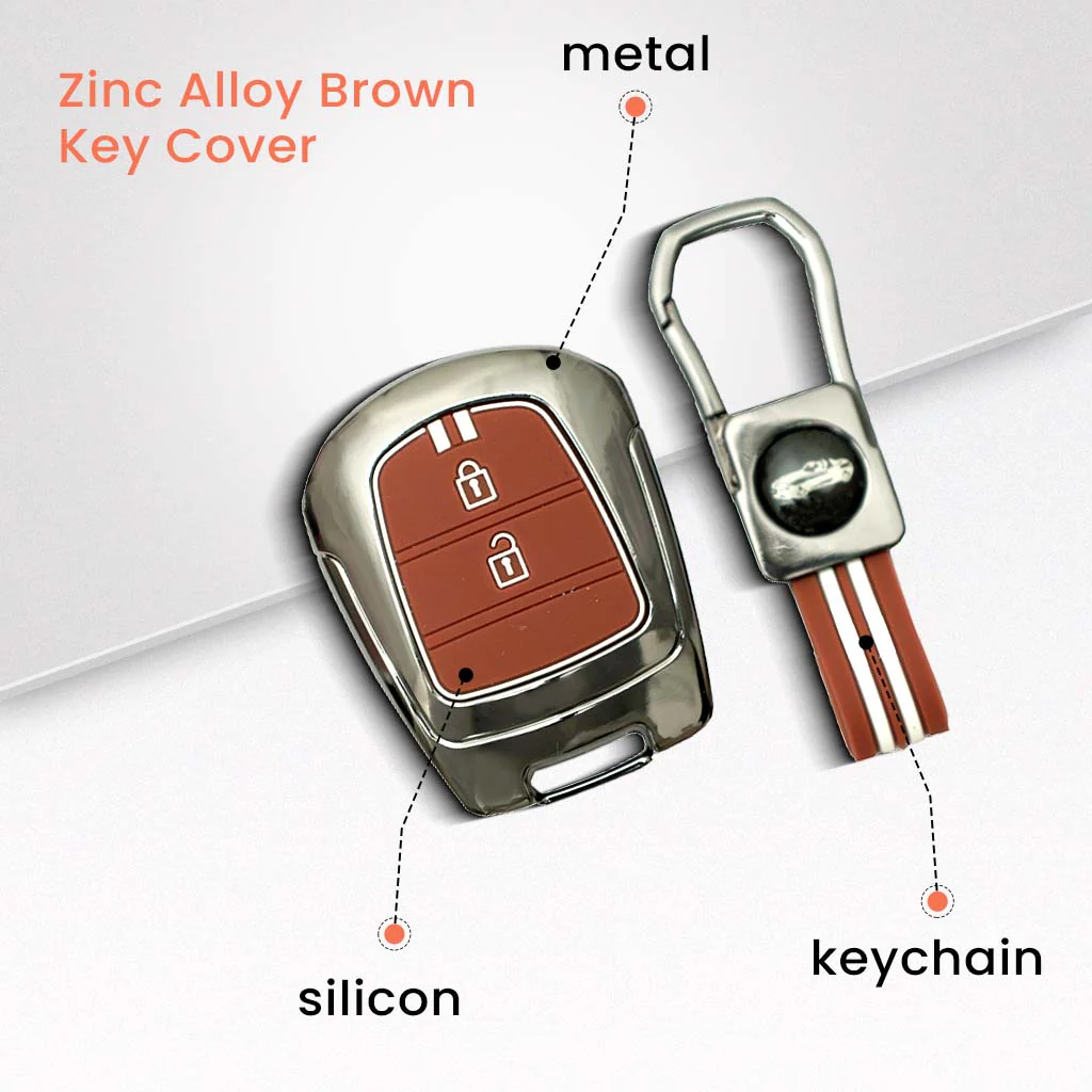 Metal Silicon Car Key Cover with Zinc Alloy For Hyundai Santro, Eon, i10 Grand - 2 Button Smart Key - 360° Shock-Proof Protection - (Biscuit Brown) - Image 2