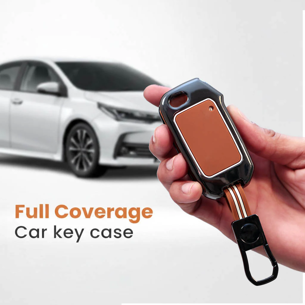 Metal Silicon Car Key Cover With Zinc Alloy Compatible With Kia, Kia Seltos HTE, Sonet HTE, Carens Premium, Prestige - 3 Button Flip Key - 360° Shock-Proof Protection For Kia - (Biscuit Brown) - Image 3