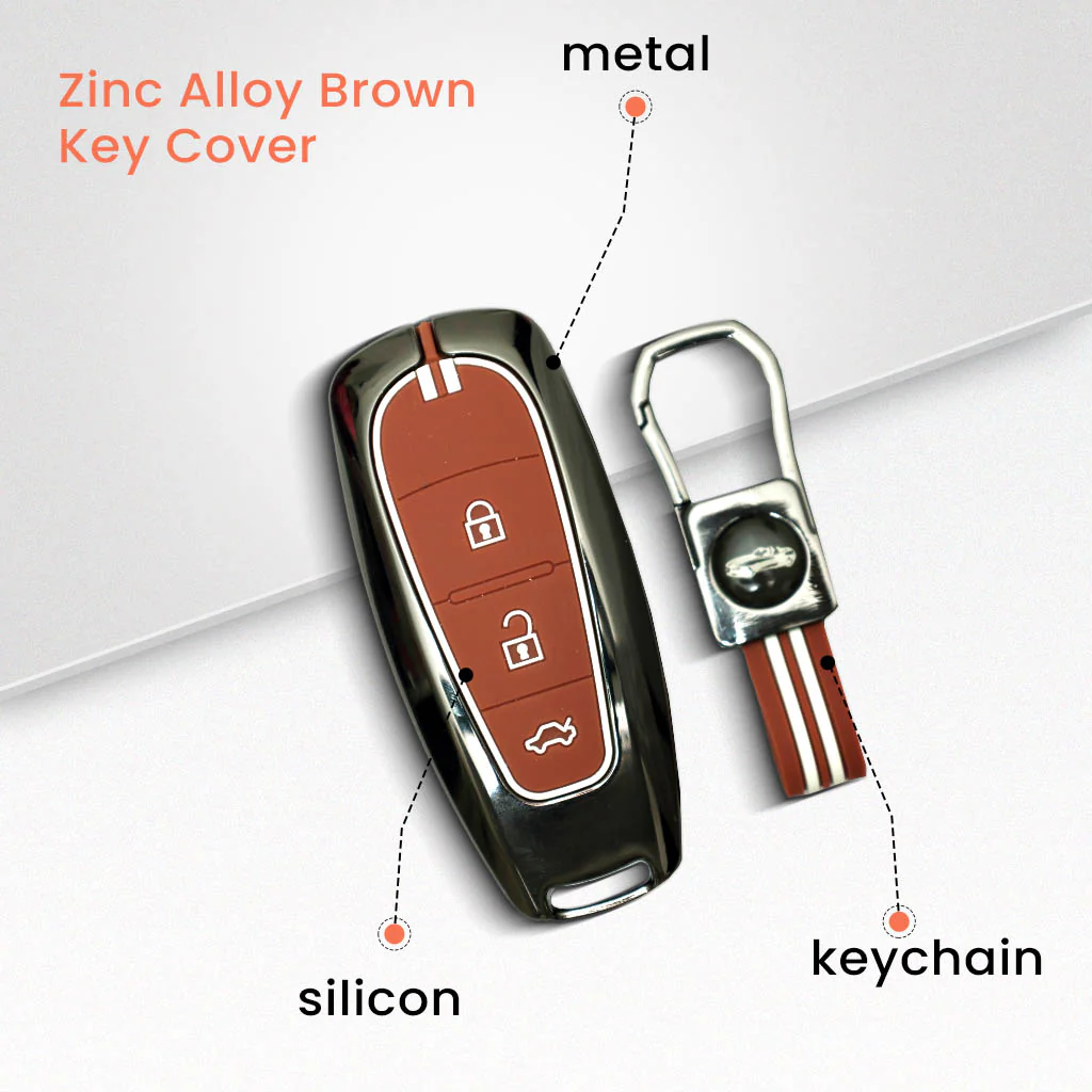 Metal Silicon Car Key Cover with Zinc Alloy For Suzuki Baleno, Ciaz, Vitara, Brezza, S Cross, Swift, Ignis, XL6, Fronx, Jimny, Grand Vitara - 3 Button Smart Key - 360° Shock-Proof Protection - (Biscuit Brown) - Image 2