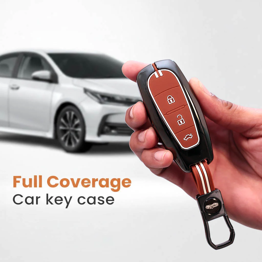 Metal Silicon Car Key Cover with Zinc Alloy For Suzuki Baleno, Ciaz, Vitara, Brezza, S Cross, Swift, Ignis, XL6, Fronx, Jimny, Grand Vitara - 3 Button Smart Key - 360° Shock-Proof Protection - (Biscuit Brown) - Image 3