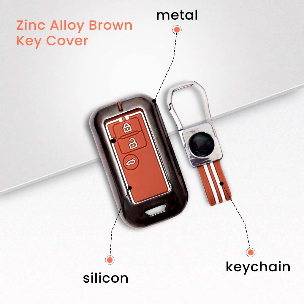 Metal Silicon Car Key Cover with Zinc Alloy For Suzuki Ertiga, Swift, Dzire, Baleno, Ignis, XL6, Franzo, Celerio, Ciaz, Brezza, Jimny - 3 Button Smart Key - 360° Shock-Proof Protection - (Biscuit Brown) - Image 2