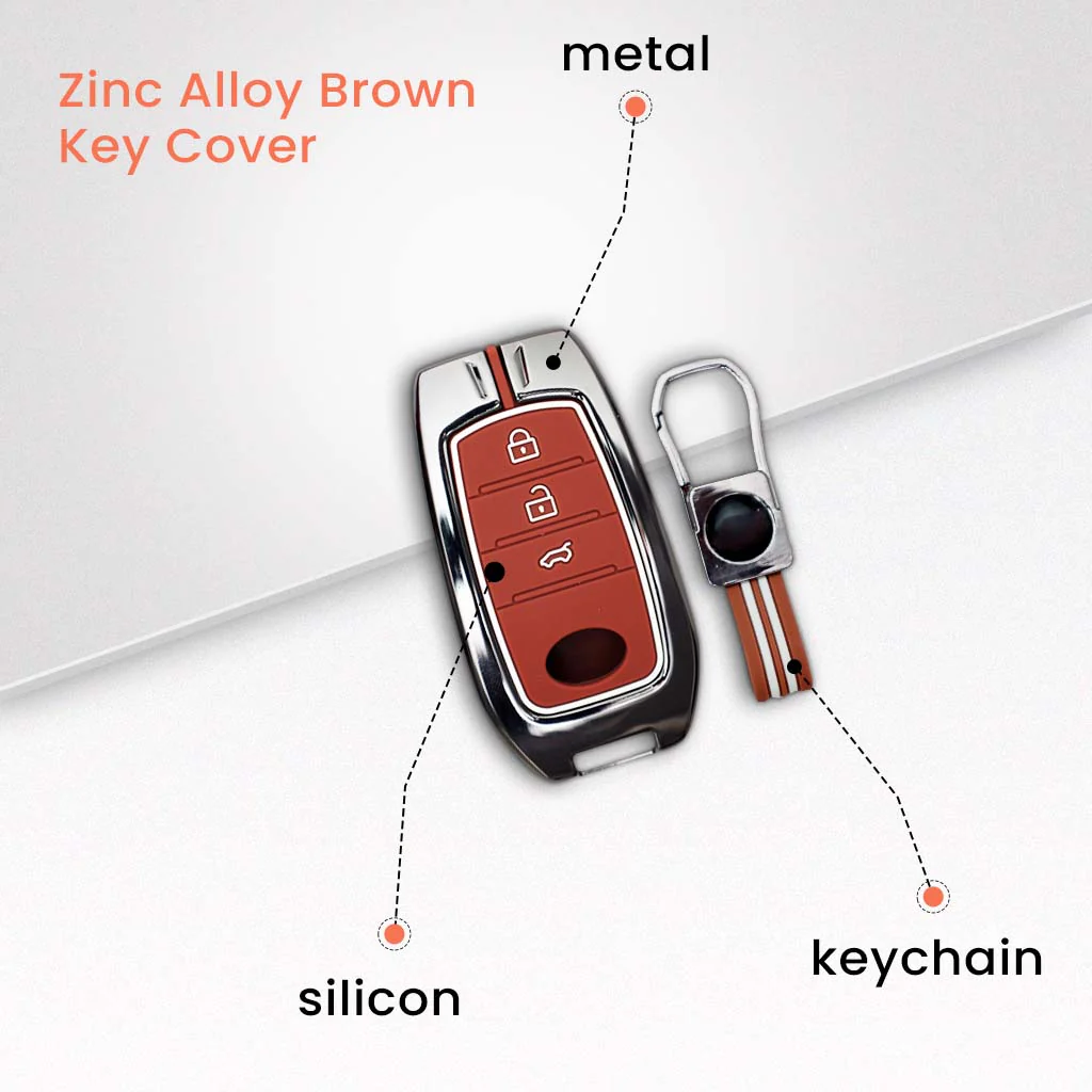 Metal Silicon Car Key Cover with Zinc Alloy For Toyota Fortuner, Hilux, Innova Crysta, Legender, Innova HyCross, Land Cruiser - 3 Button Smart Key - 360° Shock-Proof Protection for Fortuner & Innova - (Biscuit Brown) - Image 4