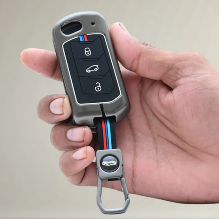 Metal Silicon Key Cover For Mahindra Scorpio, XUV 300,  Marazzo, XUV 700,  3XO, XUV 400 EV,  Bolero, Thar, TUV 3  & Thar Roxx | 3 Button Flip Key