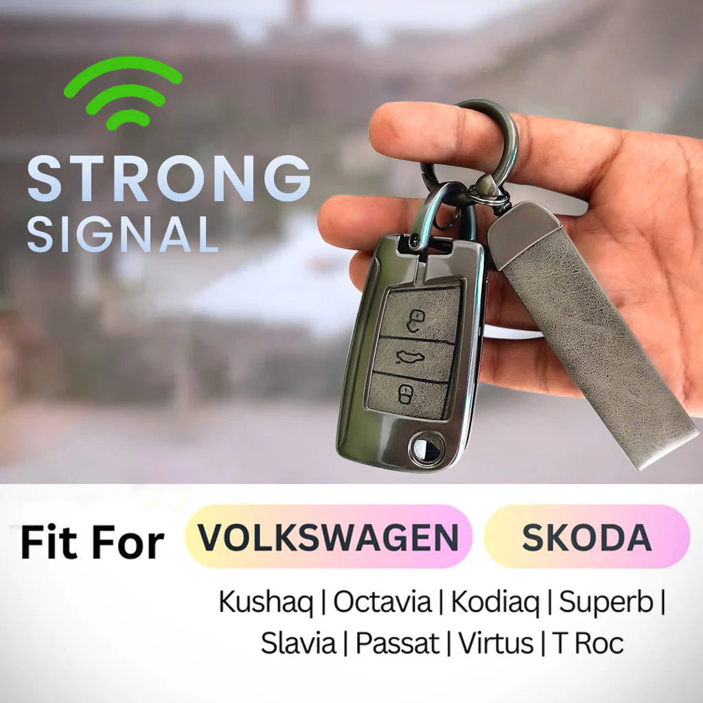 Metal Leather Key Cover for Skoda/Volkswagen Kushaq, kylaq, Octavia, Kodiaq, Superb, Slavia, Passat, Virtus, T Roc | 3 Button Flip Key - Image 3