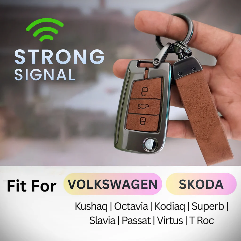 Metal Leather Key Cover for Skoda/Volkswagen Kushaq, kylaq, Octavia, Kodiaq, Superb, Slavia, Passat, Virtus, T Roc | 3 Button Flip Key - Image 4