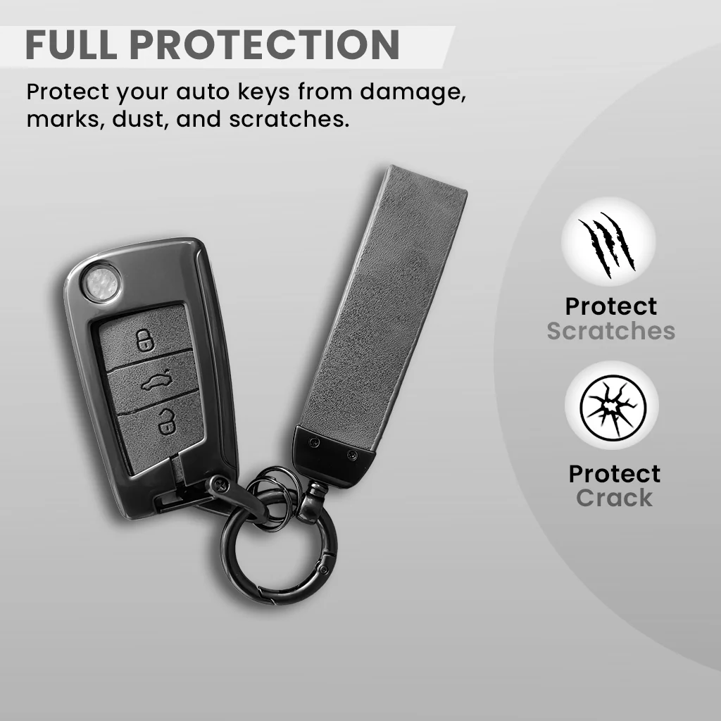Metal Leather Key Cover for Skoda/Volkswagen Kushaq, kylaq, Octavia, Kodiaq, Superb, Slavia, Passat, Virtus, T Roc | 3 Button Flip Key - Image 2