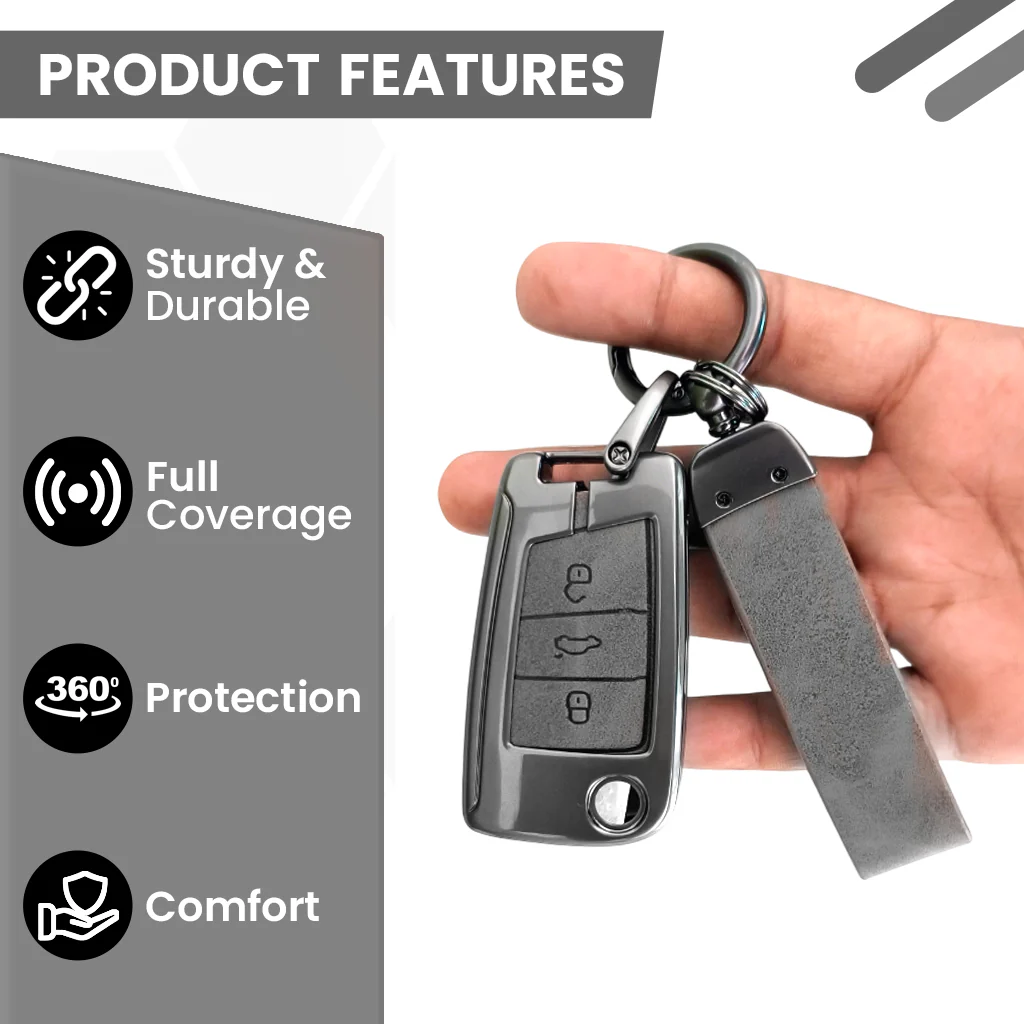 Metal Leather Key Cover for Skoda/Volkswagen Kushaq, kylaq, Octavia, Kodiaq, Superb, Slavia, Passat, Virtus, T Roc | 3 Button Flip Key - Image 5