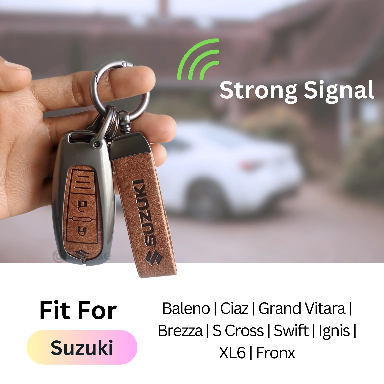 Metal Leather Key Cover for Suzuki Baleno, Ciaz, Grand Vitara, Brezza, S Cross, Swift, Ignis, XL6, Fronx | 2 Button Smart Key - Image 3