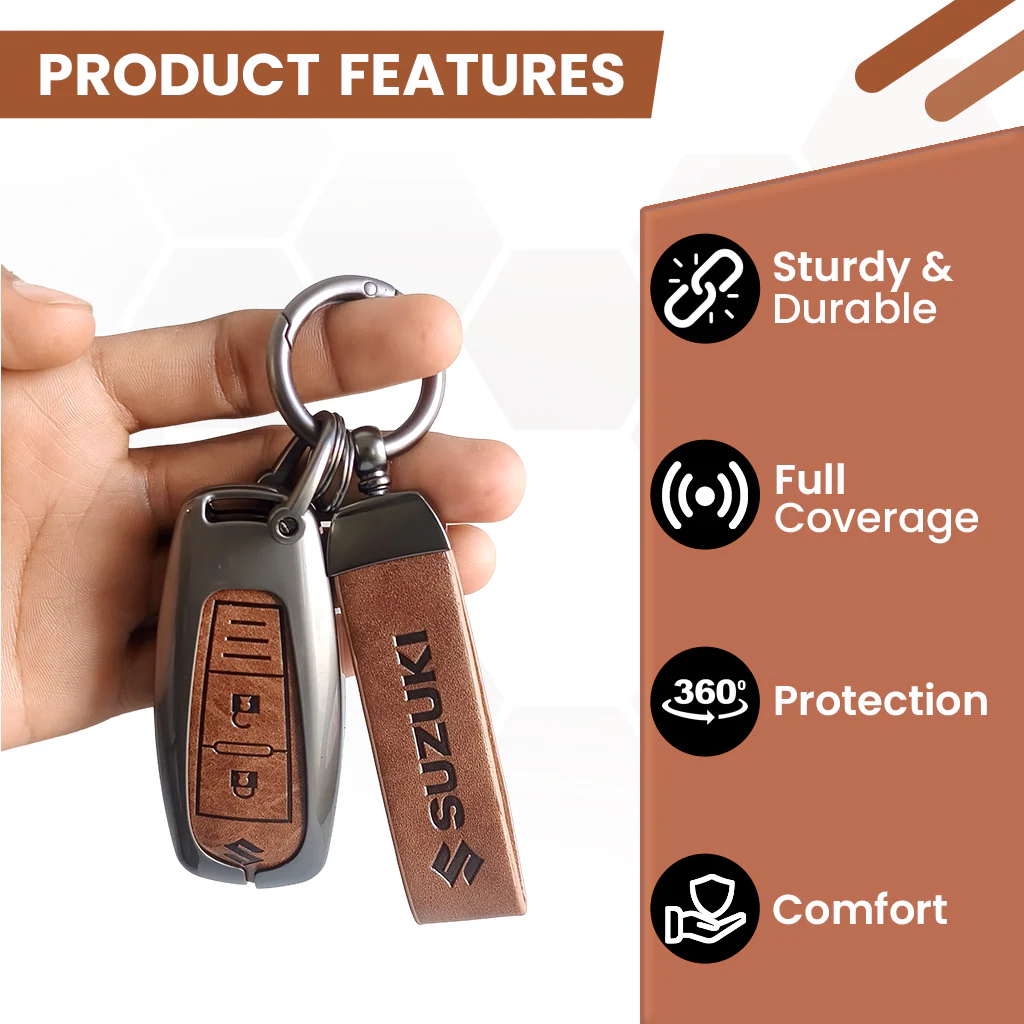 Metal Leather Key Cover for Suzuki Baleno, Ciaz, Grand Vitara, Brezza, S Cross, Swift, Ignis, XL6, Fronx | 2 Button Smart Key - Image 5