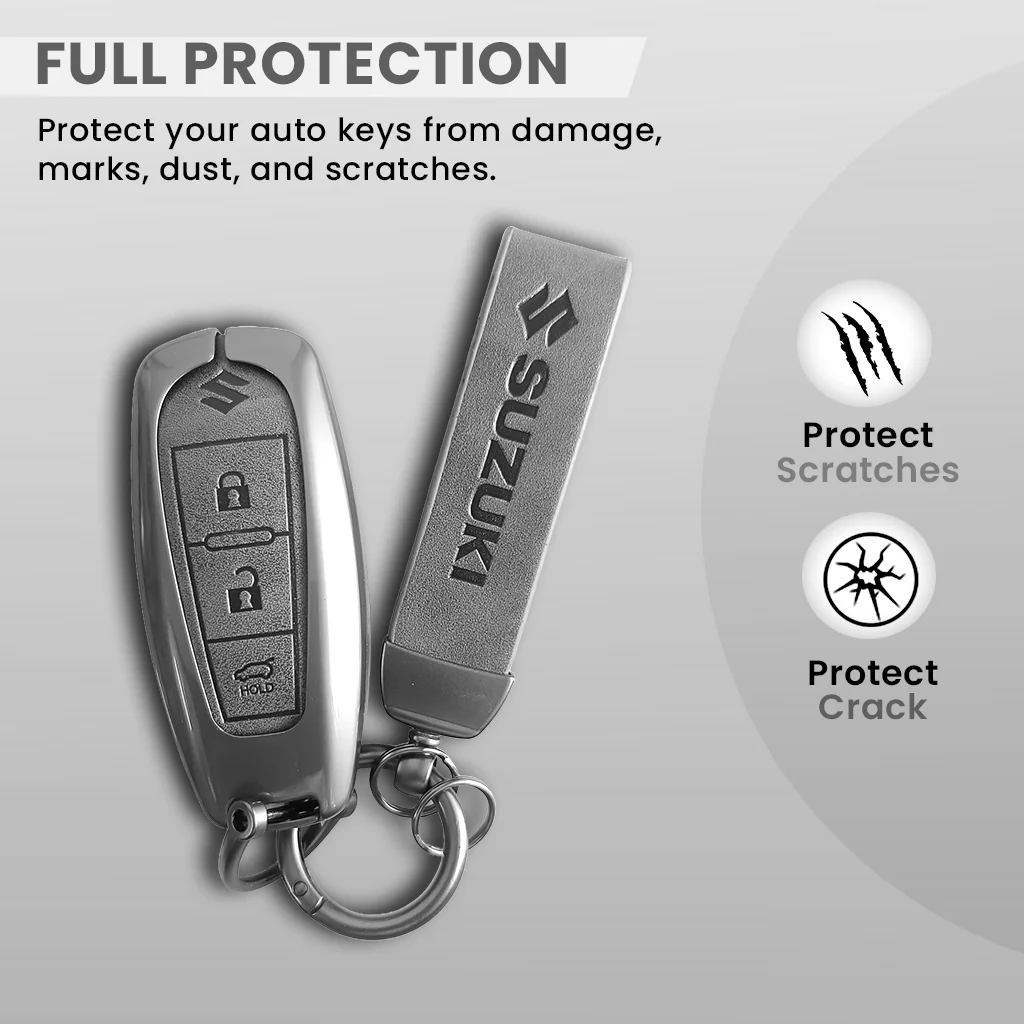 Metal Leather Key Cover for Suzuki Baleno, Ciaz, Vitara, Brezza, S Cross, Swift, Ignis, XL6, Fronx, Jimny,  Grand Vitara  | 3 Button Smart Key - Image 2