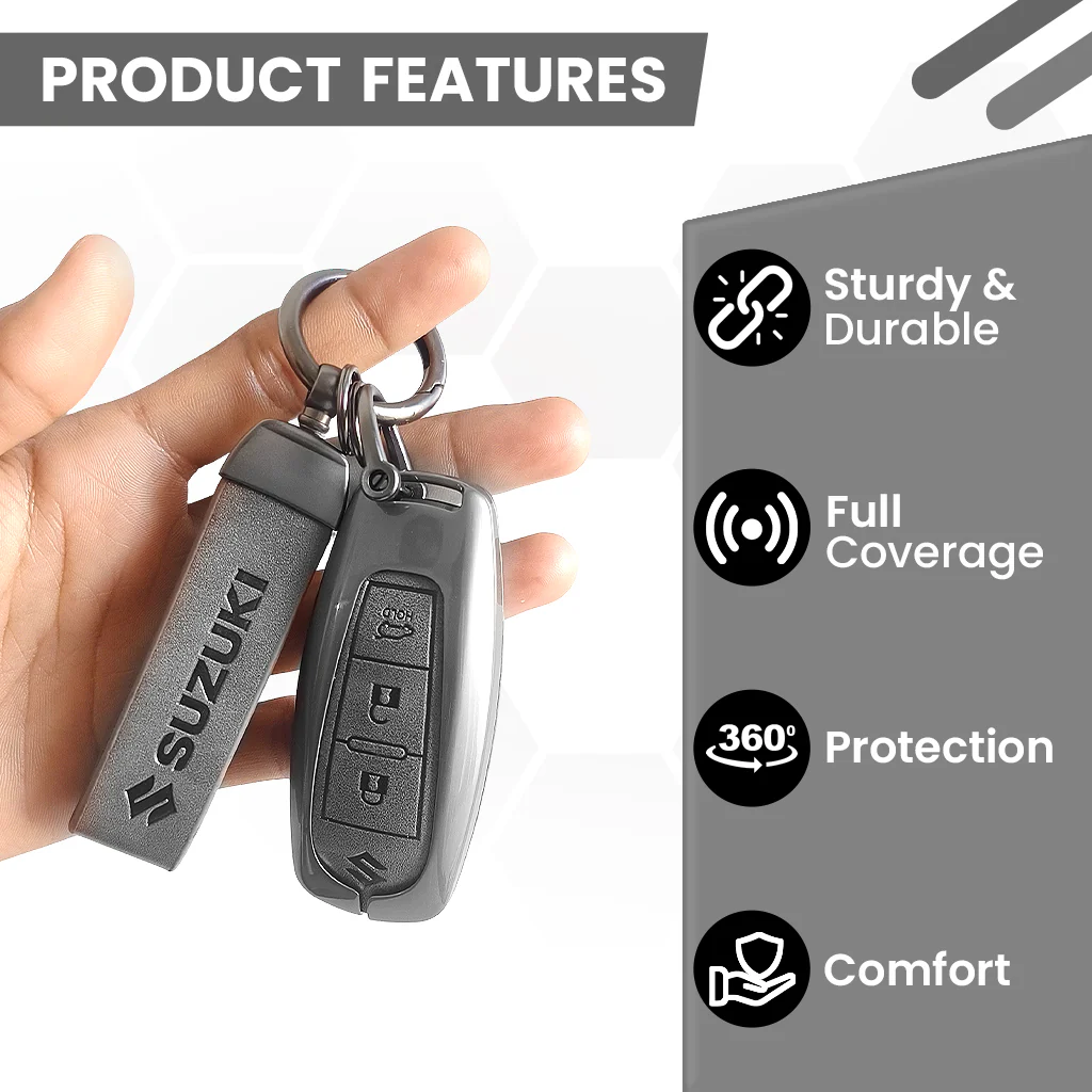 Metal Leather Key Cover for Suzuki Baleno, Ciaz, Vitara, Brezza, S Cross, Swift, Ignis, XL6, Fronx, Jimny,  Grand Vitara  | 3 Button Smart Key - Image 4