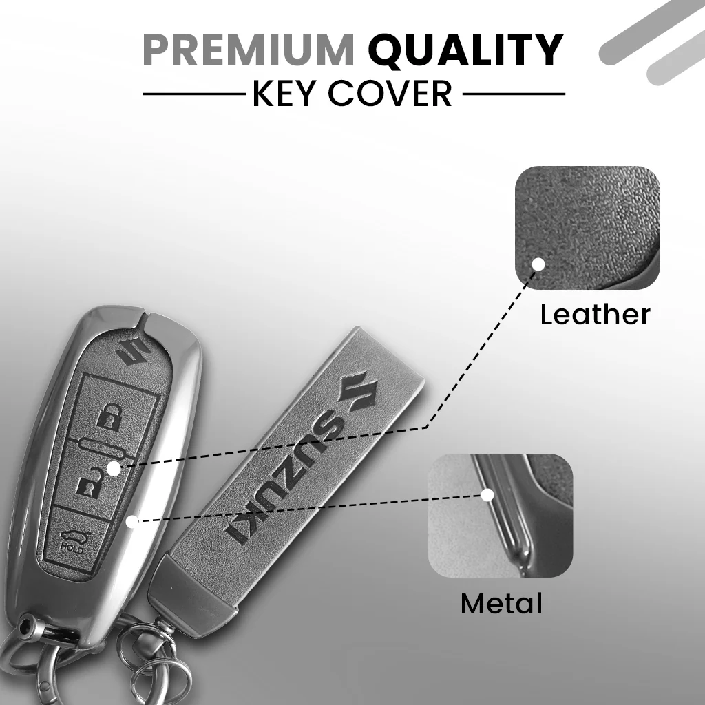 Metal Leather Key Cover for Suzuki Baleno, Ciaz, Vitara, Brezza, S Cross, Swift, Ignis, XL6, Fronx, Jimny,  Grand Vitara  | 3 Button Smart Key - Image 5