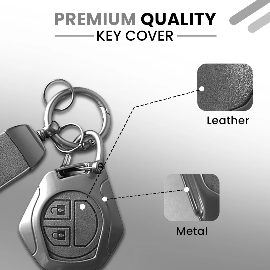 Metal Leather Key Cover for Suzuki Swift, Dzire, Ertiga, Baleno, Celerio, WagonR, Ritz, Brezza, Scross, Alto, Fronx, XL6, Ciaz, Grand Vitara, Jimny, Alto K10, S Presso, Ignis |for Toyoto Rumion, Hyryder, Urben Cruiser, Galanza | 2 Button Key - Image 4
