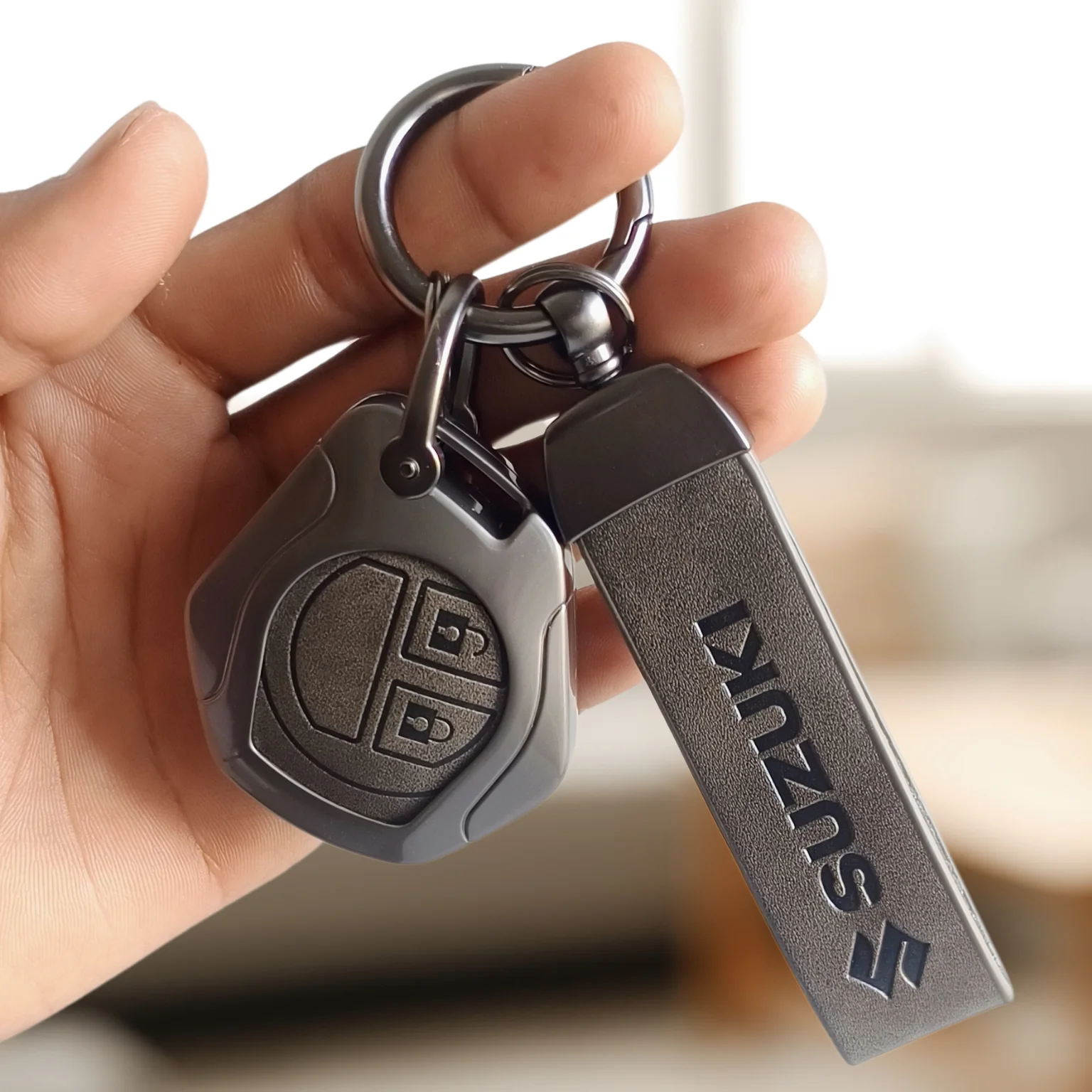 Metal Leather Key Cover for Suzuki Swift, Dzire, Ertiga, Baleno, Celerio, WagonR, Ritz, Brezza, Scross, Alto, Fronx, XL6, Ciaz, Grand Vitara, Jimny, Alto K10, S Presso, Ignis |for Toyoto Rumion, Hyryder, Urben Cruiser, Galanza | 2 Button Key - Image 6