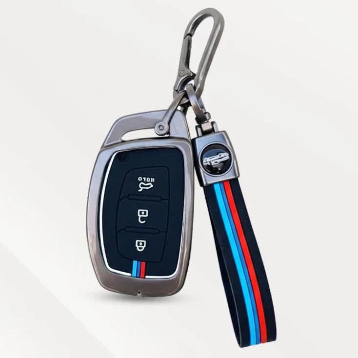 Metal Silicone Key Cover (Belt) for Grand i10 NIOS Asta, Venue, i20, Aura, Creta, Elantra | 3 Button Smart Key - Image 2