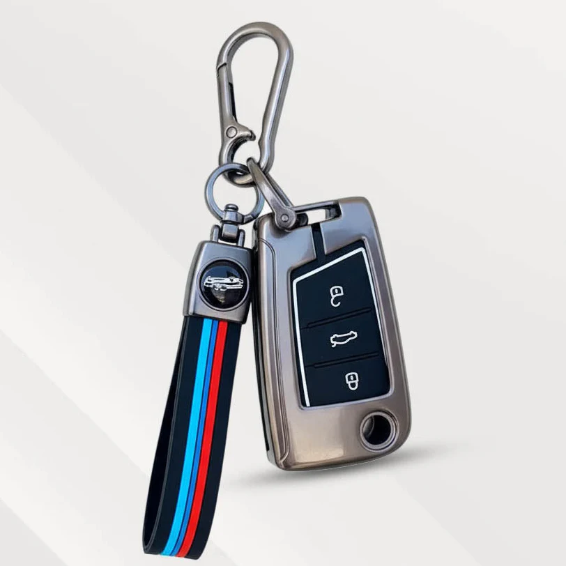 Metal Silicone Key Cover (Belt) for Skoda/Volkswagen Kushaq, kylaq, Octavia, Kodiaq, Superb, Slavia, Passat, Virtus, T Roc | 3 Button Flip Key - Image 2