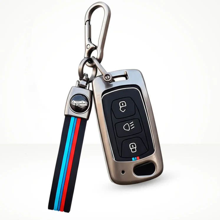 Metal Silicone Key Cover (Belt) For TATA Arai, Safari, Tiago, Zest, Bolt, Tigor, Hexa, Nexon, Harrier, Altroz, Punch | 3 Button Flip Key - Image 2