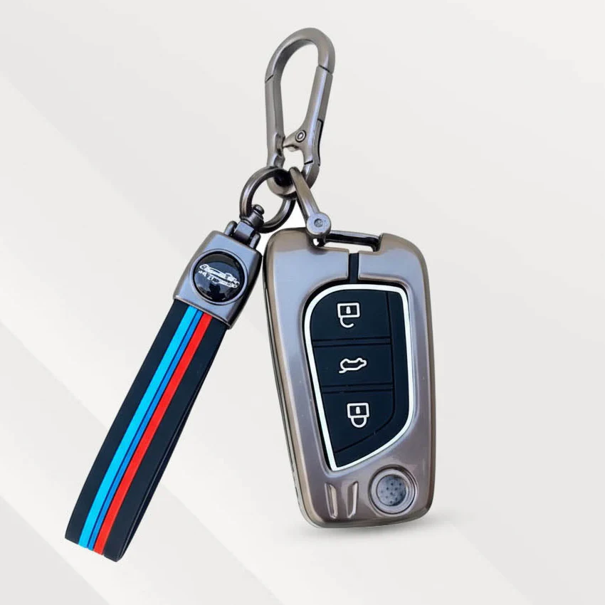 Metal Silicone Key Cover (Belt) for Toyota Corolla Altis, Innova Crysta | 3 Button Flip Key - Image 3